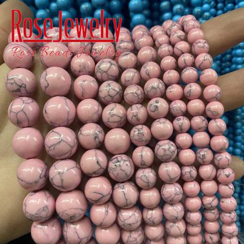 Light Pink Howlite Turquoises Round Loose Spacer Beads For Jewelry Making DIY Charm Bracelet Accessories 15Strand 4 6 8 10 12mm"