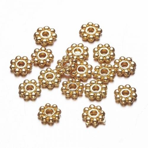 NBEADS 300 Pcs 5mm Alloy Flower Bead Spacer for Jewelry Making - Golden - Hole: 1mm