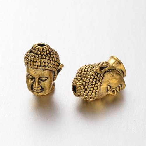 Alloy 3D Buddha Head Beads - Antique Golden - 13x85x8mm - Hole: 15~2mm
