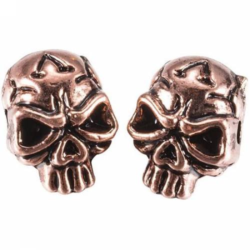 Arricraft 10pcs Antique Rose Gold Skull Head Alloy European Beads Charm Connector Beads for Bracelet Necklace Earrings Jewelry Making Crafts