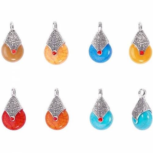Arricraft 42 pcs 7 Styles Drop Shape Resin Pendants with Alloy Enamel for Earring Necklace Jewelry DIY Craft Making - Mixed Colors
