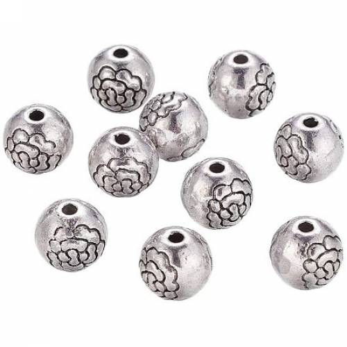 Arricraft About 300 Pieces Tibetan Style Vintage Flower Beads Alloy Round Spacer Bead Diameter 8mm for Jewelry Making Antique Silver