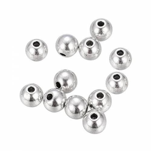 NBEADS 1000 Pcs Tibetan Style Beads - Lead Free & Nickel Free & Cadmium Free - Round - Antique Silver - about 75mm in diameter - hole: 25mm