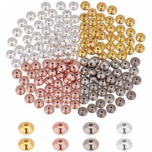 NBEADS 120 Pcs Spacer Beads - 7mm Brass Spacer Beads Metal Smooth Charm Beads Flat Round Loose Beads for DIY Jewelry Making Findings - 4 Colors