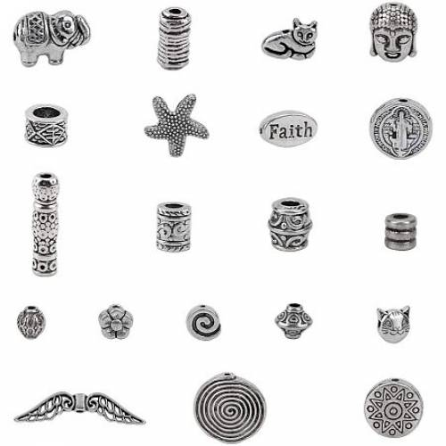 NBEADS 150g Tibetan Style Alloy Beads - 20 Random Mixed Kinds of Antique Silver Column Spacer Beads Metal Barrel Tube Flower Loose Beads Jewelry...