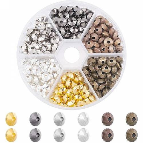 NBEADS 300 Pcs Bicone Spacer Beads - 65mm Brass Spacer Beads Metal Smooth Charm Beads Loose Beads for DIY Jewelry Making - 6 Colors