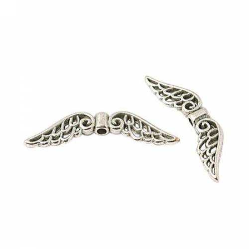 NBEADS 500 Pcs Tibetan Silver Beads - Lead Free & Cadmium Free - Wing - Antique Silver - about 32mm long - 6mm wide - 25mm thick - hole: 1mm