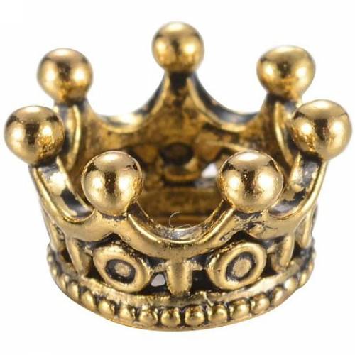 Pandahall Elite About 100 Pieces Crown Alloy Spacer Beads Large Hole Bead 11x7mm for Jewelry Making Antique Golden