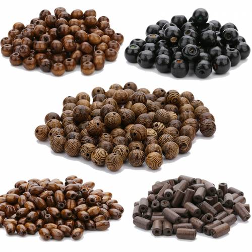 100-500pcs/Lot Big Hole Natural Wooden Beads For Jewelry Making Fit Necklace Bracelet Charm Stripes Loose Wood Abacus Bead