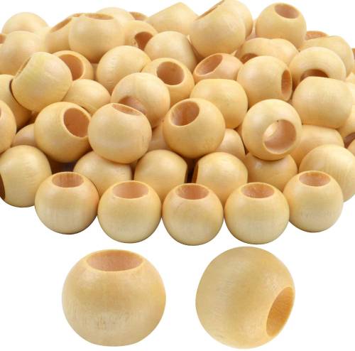 100 Pieces Wood Beads Large Hole Round Spacer Beads for Jewelry Making Home Decoration - Light Yellow - Hole : 10mm