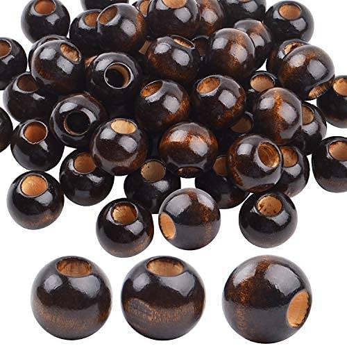 100 Pieces Wooden Hair Beads Large Hole Beads Loose Spacer Beads for Jewellery Making - Size : 20mm - Black Coffee