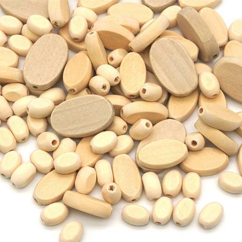 100pcs Straight Nature Wood flat bead Charms Geometric Oval Wooden Beads For necklace Jewelry Making DIY Decorative Pendant
