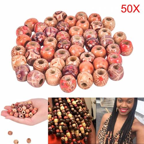 10/50pcs Wood Beads Mix Shape Drum Pattern Big Hole Loose Spacer Beads Fit Charm Bracelet DIY For Dreadlocks Jewelry Making