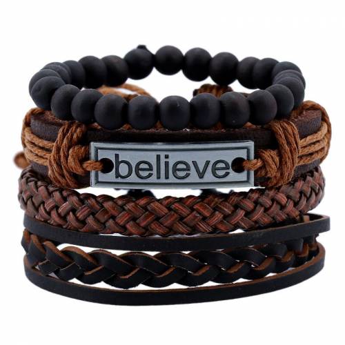 2020 Punk Vintage Braided Multilayer Wrap Leather Bracelets Feather Life Tree Rudder Charm Wood Beads Ethnic Tribal Wristbands