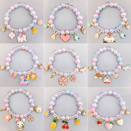 2021 Cute Cartoon Wooden Flower Animal Shape Beads Child Bracelet and ring set Bracelet Jewelry Accessories For Girl‘s Birthday