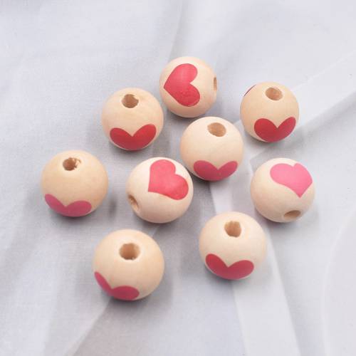 20pcs New DIY Heart-Shaped Wooden Beads Jewelry Accessories 16mm Colorful Valentine‘s Day Love Wooden Beads Loose Beads