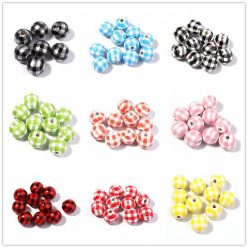 20pcs/lot Lattice Wooden Beads Yellow Red Blue Black Round Loose Spaced Beads For Jewelry Making Necklace Bracelet DIY Wholesale
