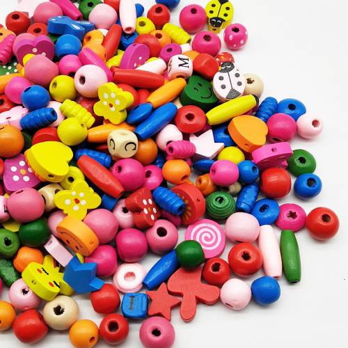 30pcs mixed batch of insects cartoon rounded perforated wooden beads children DIY handmade materials for jewelry making