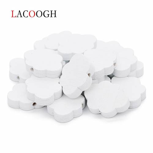 50Pcs/Lot 22x17mm Hole Size 2mm Natural Wooden Beads White Cloud Spacer Beads For DIY Jewelry Making Faceted Geometric Handmake