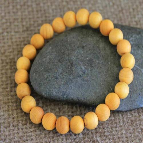 8mm Natural yellow Cedar wood round Beads Bracelet Seven Chakras Handmade Souvenir Inspiration Thanksgiving Day Wristband