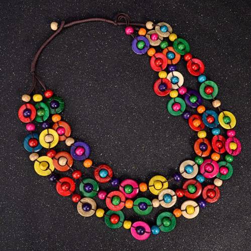 Bohemian Multilayer Choker Wooden Beads Handmade Colorful Ethnic Style Rope Chain Coconut Shell Necklace Jewelry