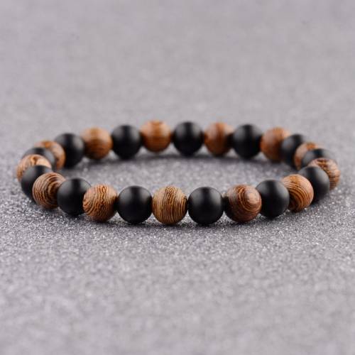 DOUVEI 2018 Ethinc Yoga Wood&Black Stone Beads Bracelets Men Meditation Yinyang Elastic Bracelet Women Prayer Jewelry ABJ036