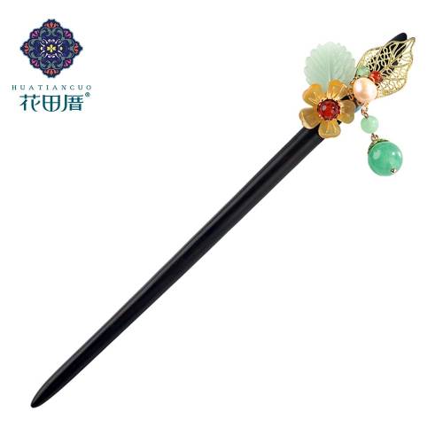 Ethnic Handmade Hair Sticks Black And Ebony Red Stone Beads Freshwater Pearl White Green J ade Bead Woman Jewelry FZ-18085