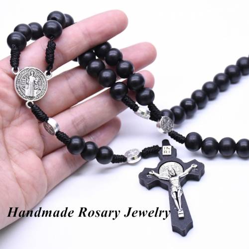 Fashion 3 Colors Necklace Handmade Wooden Round Beads Catholic Rosary Cross Religious Unisex Jewellery Charm Party Gift Hot Sell