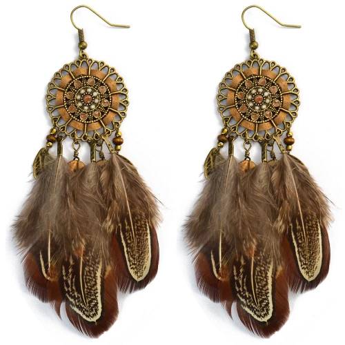 Fashion Long Tassel Brown Feather Bride Wedding Earrings Bohemian Vintage Wooden Beads Dangle Earrings For Women Indian Jewelry