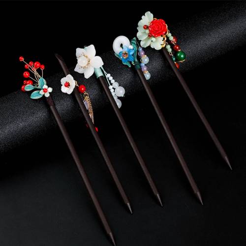 Flower New Hair Forks Retro Style Long Tassels Hairpins Clips Wooden Hair Sticks Beads Step Shake Chinese Wedding Bride Hairpins