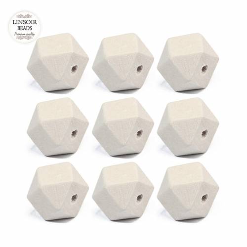 LINSOIR 50pcs/lot Natural 8 Hedron Geometric Figure Wooden Beads 12x16mm Faceted Unfinished Wood Beads for DIY Jewelry Materials