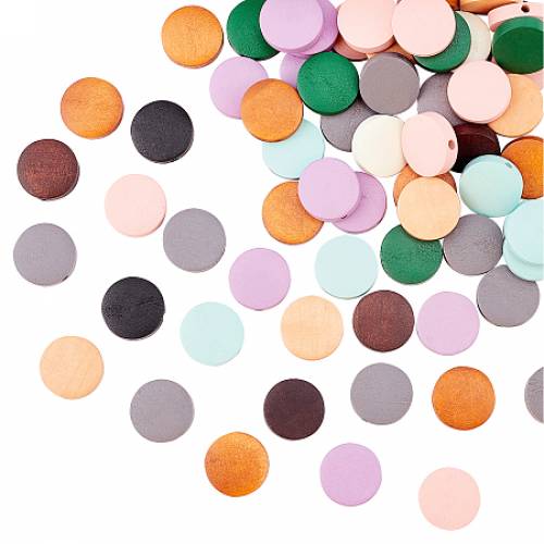 Natural Pear Wood Beads - Dyed - Flat Round - Mixed Color - 15x4mm - Hole: 18mm - 10 colors - 25pcs/color - 250pcs/bag