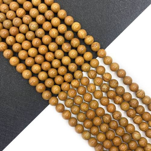 Natural Stone Beads Frosted Yellow Wood Grain Ornaments Round Loose Beads for Jewelry Making Bracelet Supplies Accessories Gifts