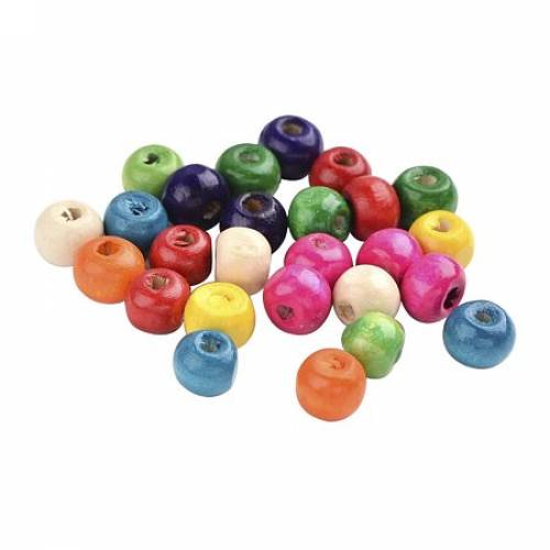 NBEADS 1000g Dyed Wood Beads - Round - Lead Free - Mixed Color - 8x7mm - Hole: 3mm; about 6000pcs/1000g