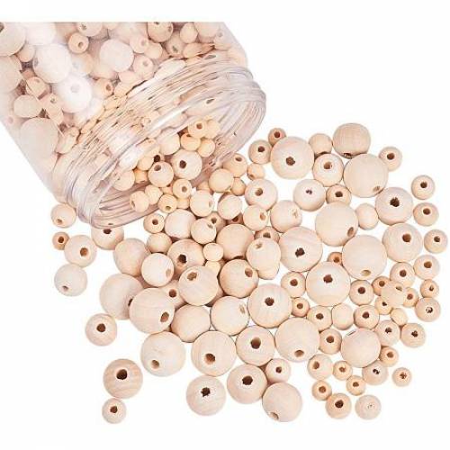 NBEADS 1Box 420pcs/box Various Size Wooden Beads Round Wooden Beads Set with Box for DIY Jewellery Craft Making - Moccasin