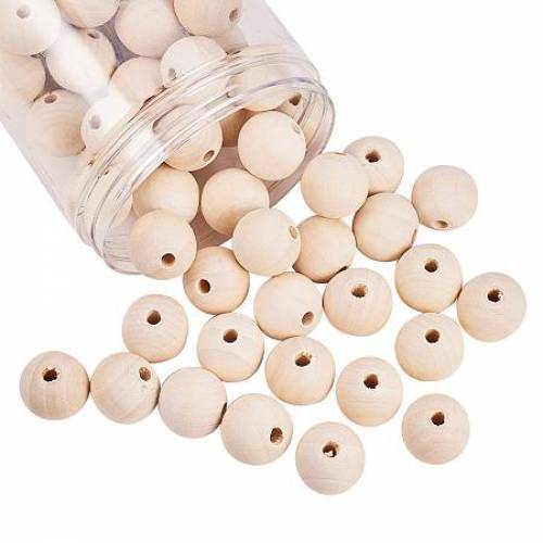 NBEADS 1Box 70pcs/Box Natural Wooden Beads Round Wooden Beads Set with Box for DIY Jewellery Craft Making - 25x25mm - Hole: 6-7mm - Moccasin
