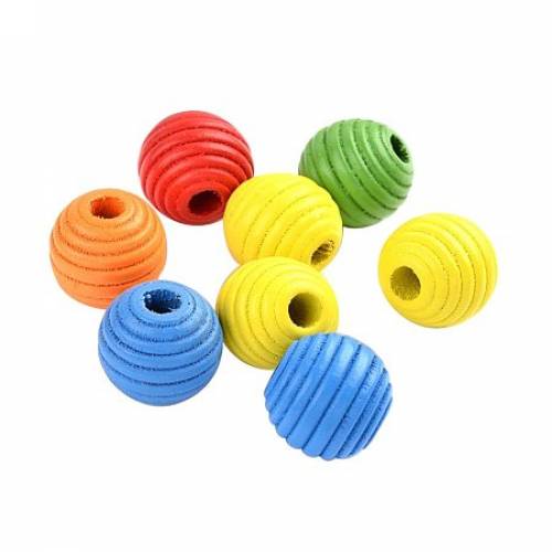 NBEADS 500g Dyed Wood Beehive Beads - Round - Mixed Color - 20x185mm - Hole: 6mm; about 234pcs/500g