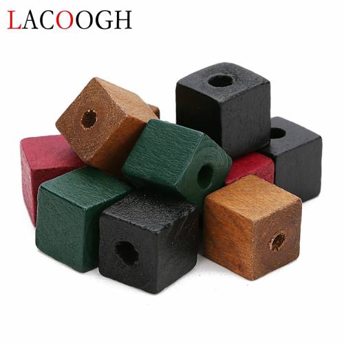 New 50pcs 12mm 14mm Red Green Black Color Natural Wood Beads Square Shape Spacer Wood Beads for DIY Craft Jewelry Findings