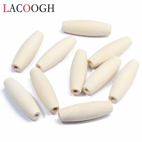New Beige White 20pcs/lot 4mm Big Hole Wood Beads 45*14mm Loose Spacer Oval Shape Beads For DIY Bracelets Jewelry Findings