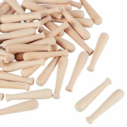 Olycraft Unfinished Mini Natural Wooden Half Drilled Beads - Baseball Bat - for DIY Keychain Decoration Accessories - BurlyWood - 47x10mm - Hole:...
