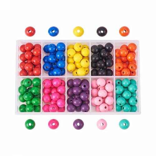 PandaHall Elite 1 Box (About 150pcs) 12mm Dyed Environmental Round Wood Beads 10 Colors with Box for DIY Crafting Jewelry making