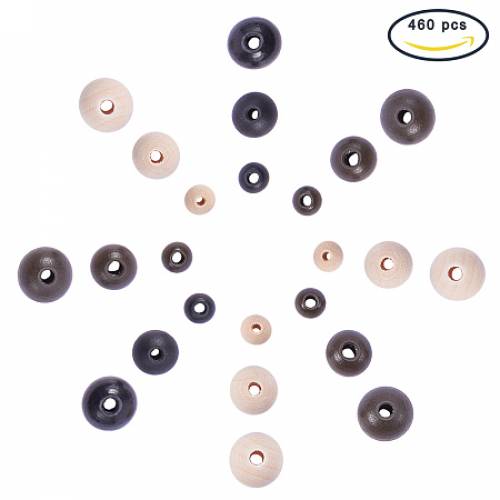 PandaHall Elite About 425pcs 7~12mm 3 Color Dyed Round Wood Beads Assorted in Box for DIY Crafting Jewelry making