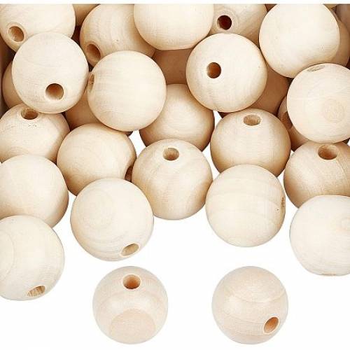 PandaHall Elite Natural Wood Beads - 50 pcs 30mm Round Unfinished Wooden Ball Spacer Loose Beads for Macrame Garland Farmhouse Decor Bracelet...