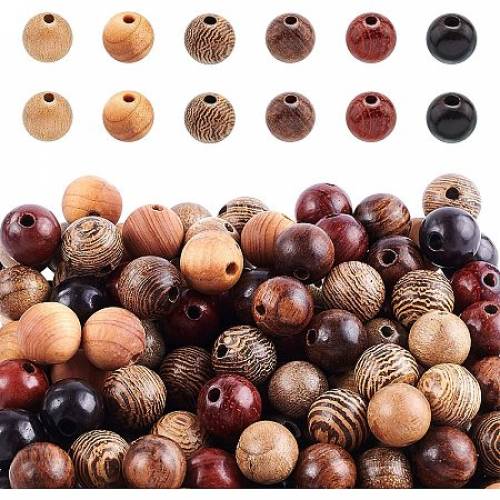 PandaHall Elite Natural Wood Beads - Lead Free - Round - Mix Style - Mixed Color - 8~85mm - Hole: 15mm; about 50pcs/strand - 155 inches(395cm)