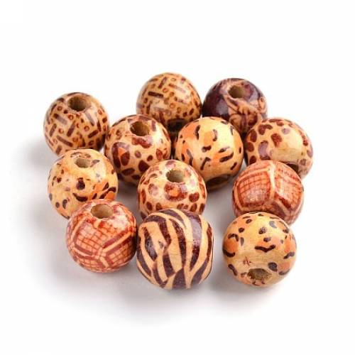 Round Printed Maple Wood Beads - Mixed Color - 16x15mm - Hole: 5mm - 50pcs/box