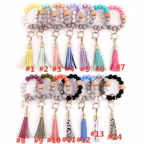 Soft Wood Beads Bracelet With Keys Tassel For Women Multicolor Silicone Keychain Accessories Keyring Wholesale Hot Sale 2022