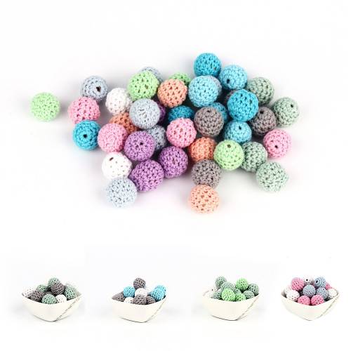 TYRYHU 10pc/lot Crochet Round Wooden Beads Mix Handmade 16mm ball Can Chew DIY Nursing Jewelry Organic Teething Bracelet beads
