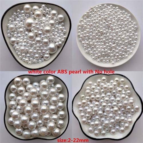2-22mm White Round No Hole ABS Imitation Pearl Beads Plastic Acrylic Charm Loose Beads DIY Earring Necklace Craft Jewelry Making