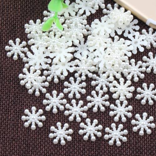 50pcs White Ivory 15MM Snowflake Beads Craft ABS Imitation Pearls Flatback For Christmas Art Scrapbooking/DIY Decoration