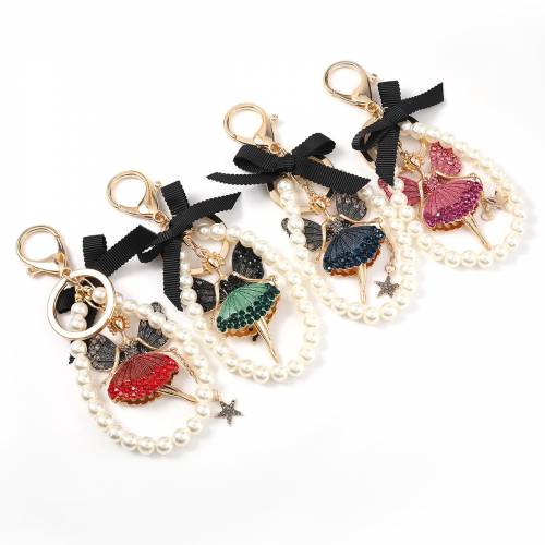 Imitation Pearls Elegant Star Keychain Women Cute Girl Bag Key Ring Accessories Charm Jewelry Car Holder High Quality Key Chains
